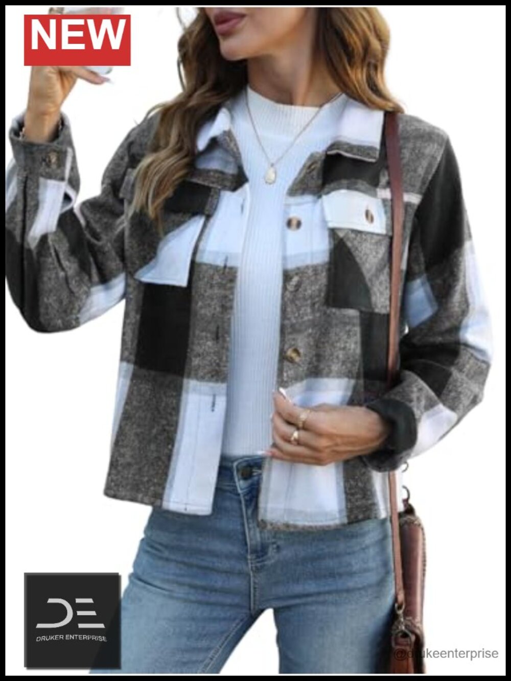 Cropped Plaid Flannel Shacket Button Down Long Sleeve Jacket